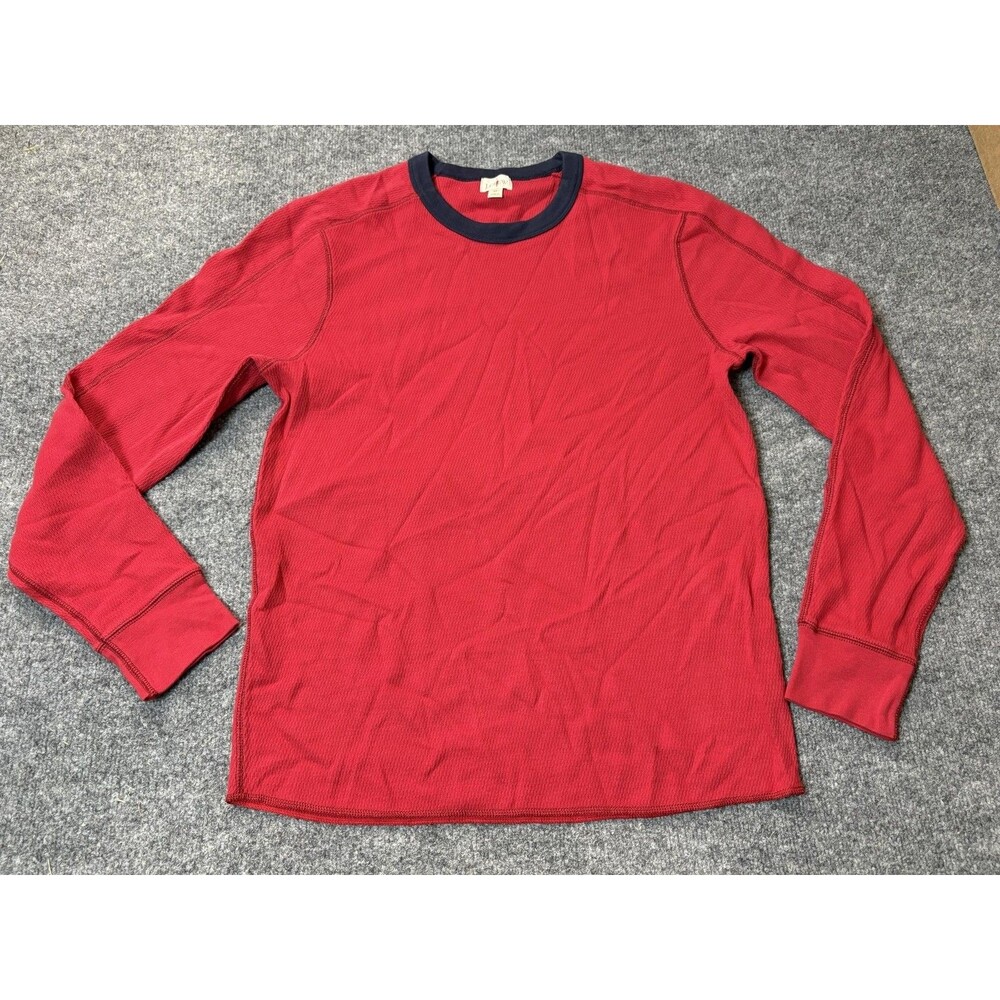 J.CREW Shirt Mens M Red Long Sleeve Thermal Waffle Knit Crew Neck Ringer Cotton